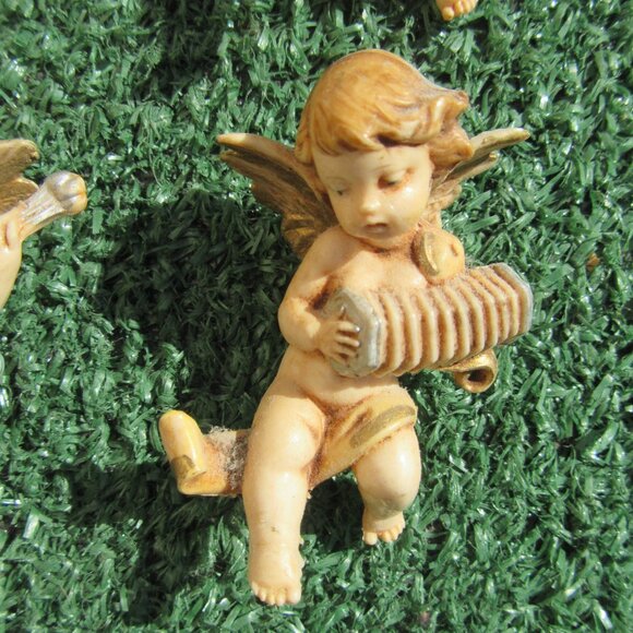 4 Vintage Fontanini Musical Instrument Mini Cherub Angels 1 1/2" Ornaments - Picture 5 of 7